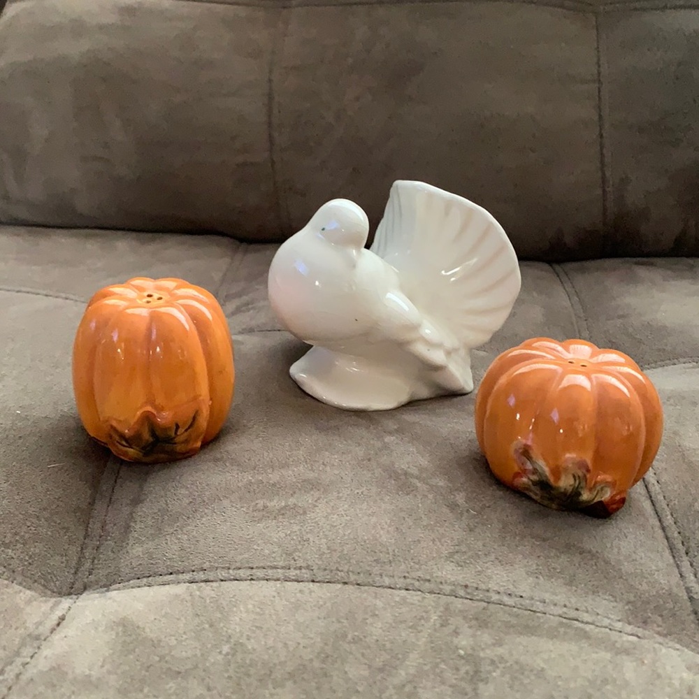 White Turkey and pumpkin salt & pepper shakers. Bundle!!